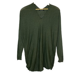 Women's Medium Nic & Zoe Green V-Neck Side Tie Lagenlook Cotton Blend Sweater